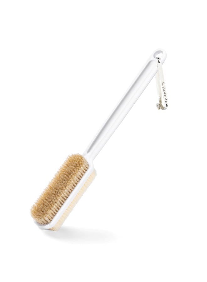 MainBasics Back Scrubber for Shower, Long Handle Body Brush with Dual-Sided Exfoliating and Soft Bristles, 15.75 Inch (White) - Image 1
