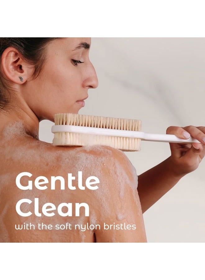 MainBasics Back Scrubber for Shower, Long Handle Body Brush with Dual-Sided Exfoliating and Soft Bristles, 15.75 Inch (White) - Image 5