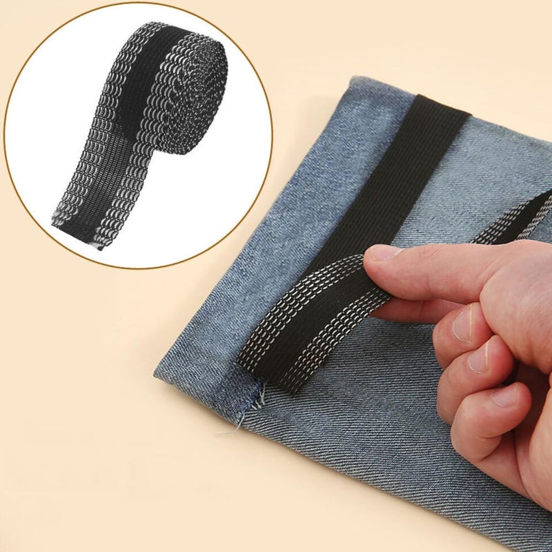 Hicober HICOBER Trousers Fabric Bands, Polyester No Sew Adhesive Hem Tape, Washable and Chemically Washable, No Sewing Required, Fusing Tape for Clothes, Can Be Used for Hems, Jeans and Skirts,(Black,5m Roll)  - Image 2