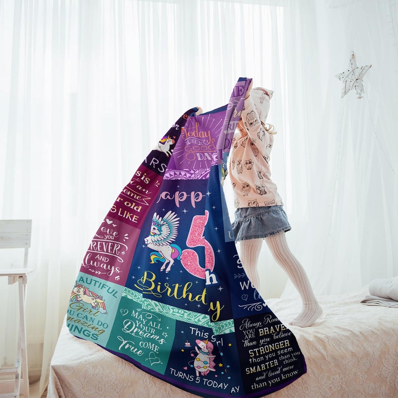 Solzien 5 Year Old Girl Birthday Gift Ideas Blanket 50""x40""  Birthday Gifts for 5 Year Old Girls  5 Year Old Girl Birthday Gifts  5th Birthday Gifts for Girls  5th Birthday Decorations Girl - Image 3