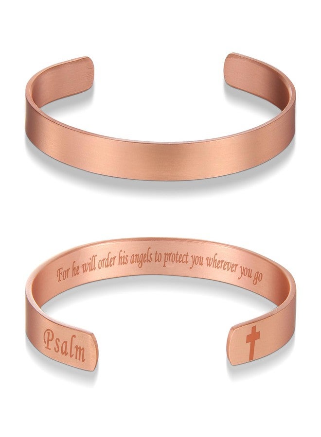 MagEnergy Cross Copper Bracelet for Men Women Engraved Quote Religious Cuff Bracelet Solid Copper Faith Christian Bible Verse Quotes - Image 1