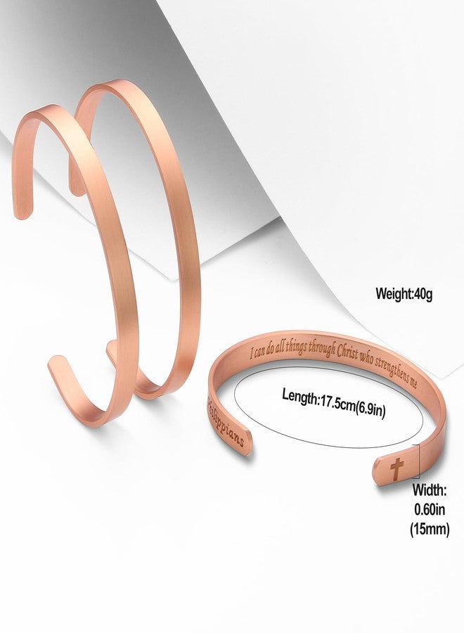 MagEnergy Cross Copper Bracelet for Men Women Engraved Quote Religious Cuff Bracelet Solid Copper Faith Christian Bible Verse Quotes - Image 2