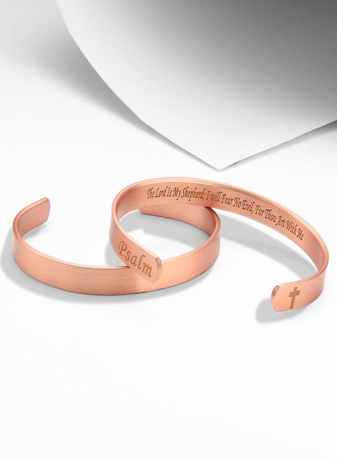 MagEnergy Cross Copper Bracelet for Men Women Engraved Quote Religious Cuff Bracelet Solid Copper Faith Christian Bible Verse Quotes - Image 3