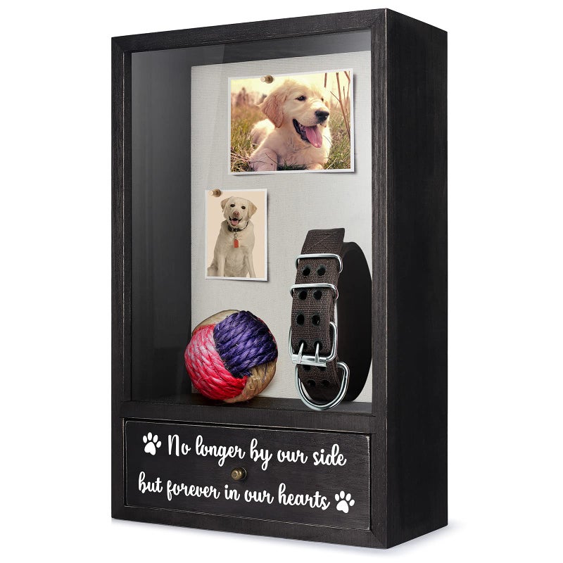 TJMOREE Dog Memorial Gifts No Longer by Our Side But Forever in Our Hearts Remembrance Picture Frame Pet Memorial Shadow Box Pet Sympathy Gifts for Loss of Dog