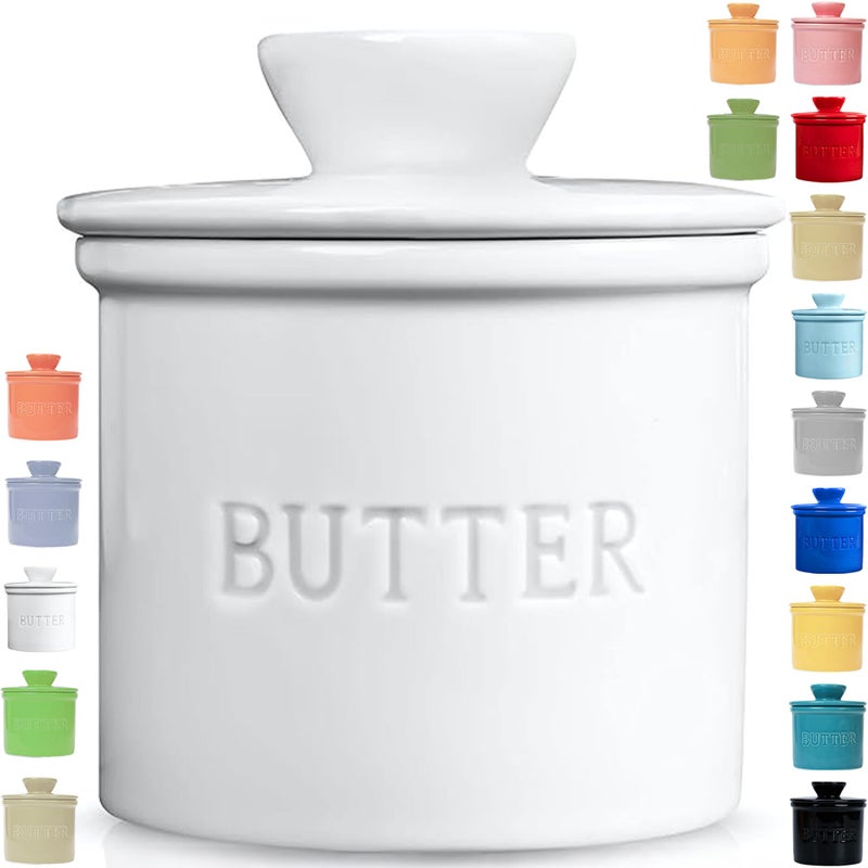Priority Chef PriorityChef Butter Crock with Lid with Water LineCeramic French Butter Dish to Leave On Counter White