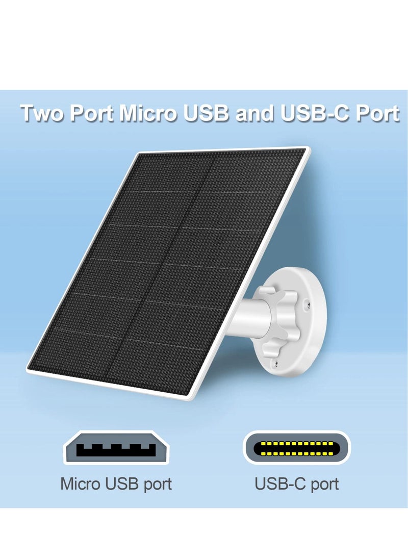 Solar Panel Charger for Security Cameras,5W USB Solar Panel for DC 5V Security Camera,Micro USB & USB-C Port Solar Panel,IP65 Waterproof, 360° Adjustable Mounting