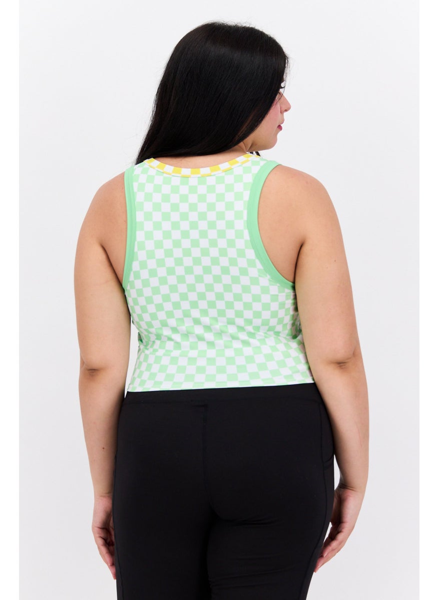 Dippin' Daisy's - Women Plus Size Round Neck Sleeveless Padded Checkered Tank Top, Green - Image 1