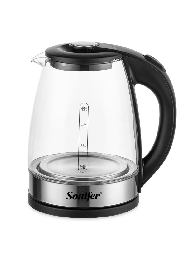 سونفير Glass-Pyrex Kettle/Overheat Protection/1.8 L/1500W(SF-2132 ) 1.8 L 1500 W SF-2132 Black - Image 1