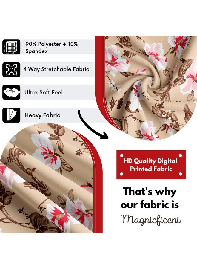 BRIDA® Polyester Spandex Stretchable Floral Geometric Printed Dining Chair Covers Elastic Chair Seat Case Protector, Slipcovers (6 Chair Cover, Beige Pink) - Image 3
