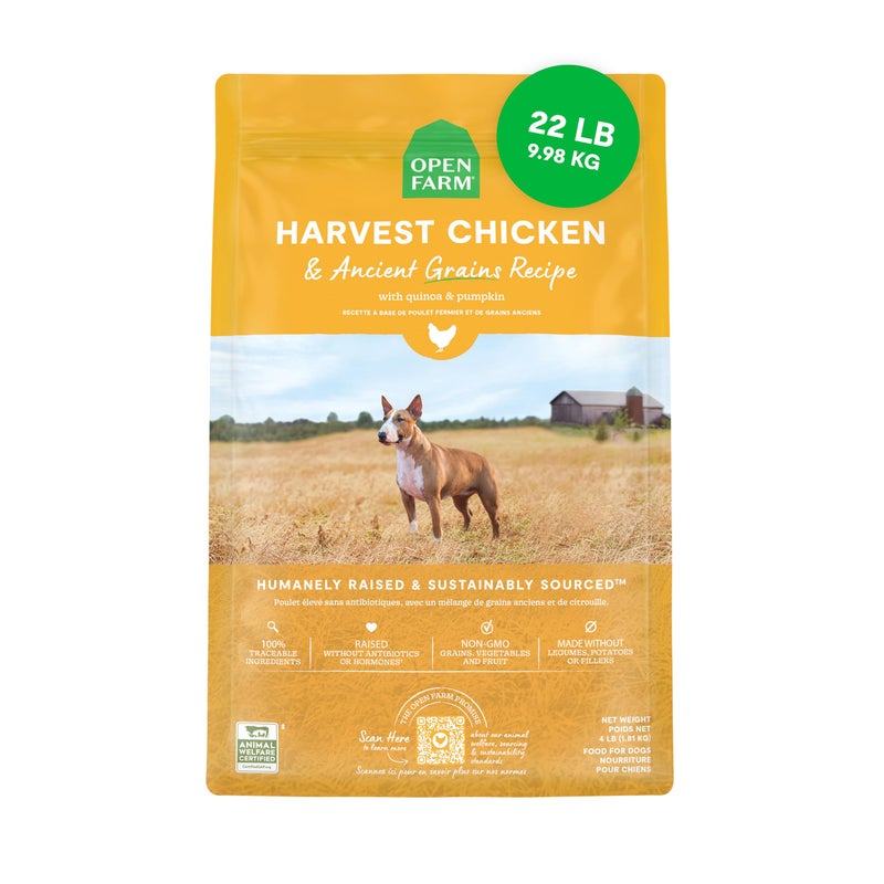 Open Farm, Ancient Grains Dry Dog Food, Protein-Rich & Nutrient Dense, 90% Animal Protein Mixed with Non-GMO Fruits, Veggies and Superfoods, Harvest Chicken Recipe, 22lb Bag - Image 1