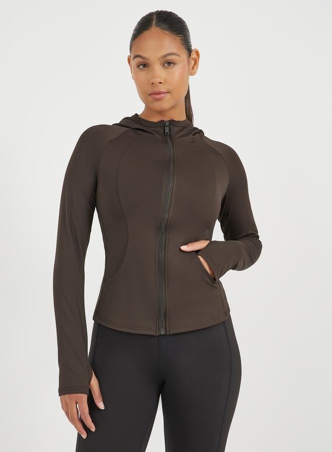 ستايلي اكتيف جاكيت بسحاب بغطاء رأس وتفاصيل خياطة كونتور - Image 1