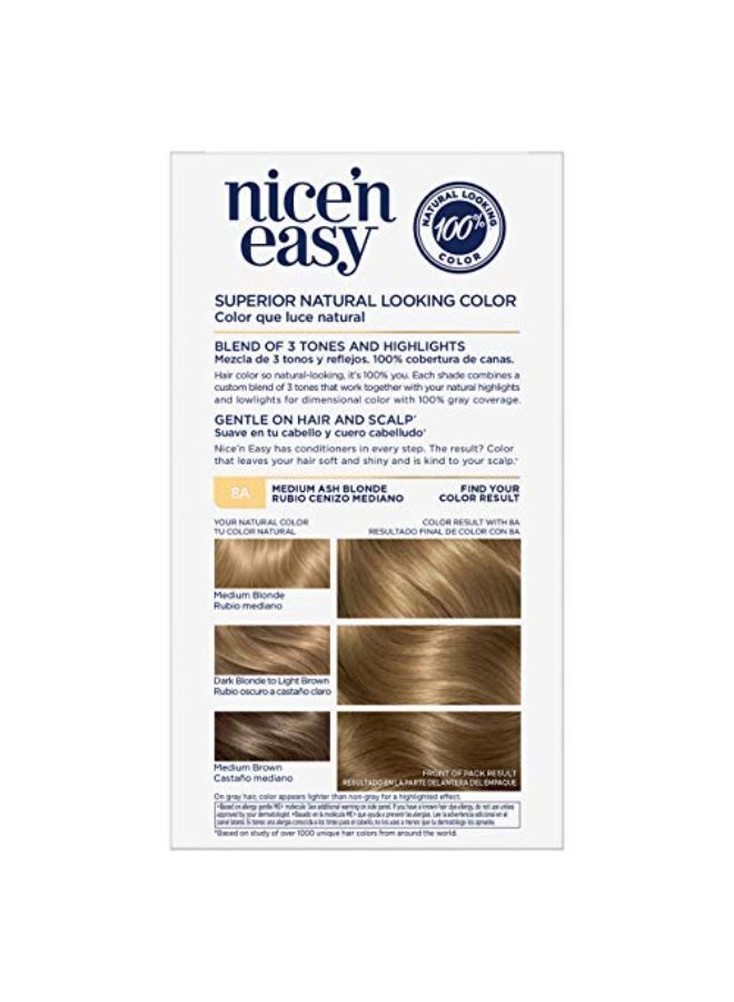 CLAIROL صبغة شعر دائمة من Nice'N Easy، أشقر رمادي متوسط 8A، عبوة من 3 قطع  - Image 1
