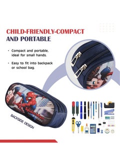 Kuber Industries Kuber Industries Pencil Pouch | Multi-Purpose Travel Pouch | Multi Utility Stationery Pouch | 2 Compartments Geometry Box | Lightweight Storage Pouch | Marvel Spider-Man City of Heros | Blue  - Image 5