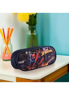 Kuber Industries Kuber Industries Pencil Pouch | Multi-Purpose Travel Pouch | Multi Utility Stationery Pouch | 2 Compartments Geometry Box | Lightweight Storage Pouch | Marvel Spider-Man City of Heros | Blue  - Image 2