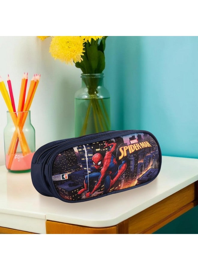 Kuber Industries Kuber Industries Pencil Pouch | Multi-Purpose Travel Pouch | Multi Utility Stationery Pouch | 2 Compartments Geometry Box | Lightweight Storage Pouch | Marvel Spider-Man City of Heros | Blue  - Image 2