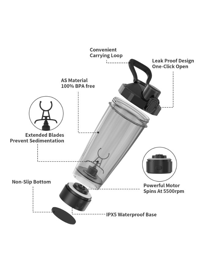 والالا زجاجة رج بروتين كهربائية سعة 600 مل، أكواب رج قابلة لإعادة الشحن عبر USB مع تأثير ضوئي لمشروبات البروتين، زجاجة رج ذاتية التحريك لمزيج البروتين، زجاجة رج رياضية خالية من مادة BPA، لون أسود - Image 4