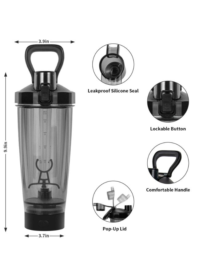 والالا زجاجة رج بروتين كهربائية سعة 600 مل، أكواب رج قابلة لإعادة الشحن عبر USB مع تأثير ضوئي لمشروبات البروتين، زجاجة رج ذاتية التحريك لمزيج البروتين، زجاجة رج رياضية خالية من مادة BPA، لون أسود - Image 5