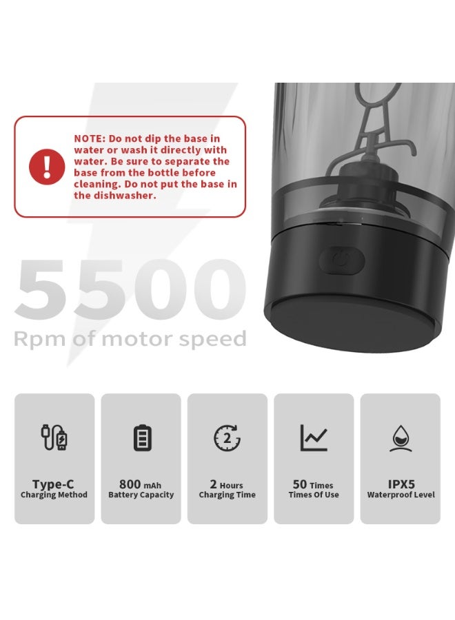 والالا زجاجة رج بروتين كهربائية سعة 600 مل، أكواب رج قابلة لإعادة الشحن عبر USB مع تأثير ضوئي لمشروبات البروتين، زجاجة رج ذاتية التحريك لمزيج البروتين، زجاجة رج رياضية خالية من مادة BPA، لون أسود - Image 2