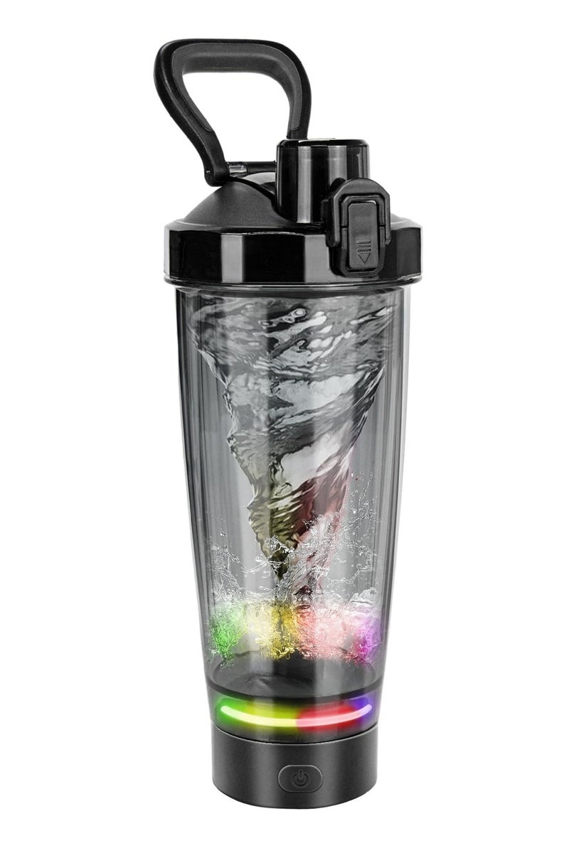 والالا زجاجة رج بروتين كهربائية سعة 600 مل، أكواب رج قابلة لإعادة الشحن عبر USB مع تأثير ضوئي لمشروبات البروتين، زجاجة رج ذاتية التحريك لمزيج البروتين، زجاجة رج رياضية خالية من مادة BPA، لون أسود - Image 1
