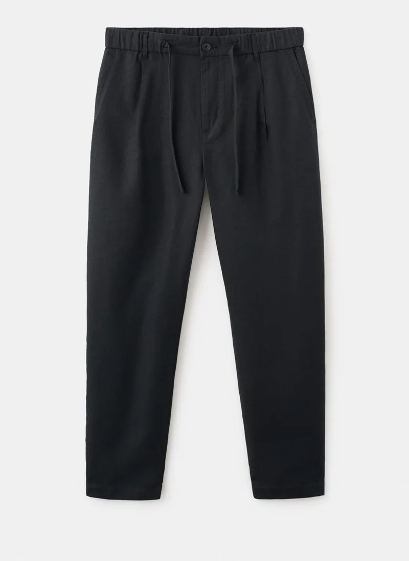 Mango Man  Slim fit cropped linen-cotton trousers for Men | Best Price UAE