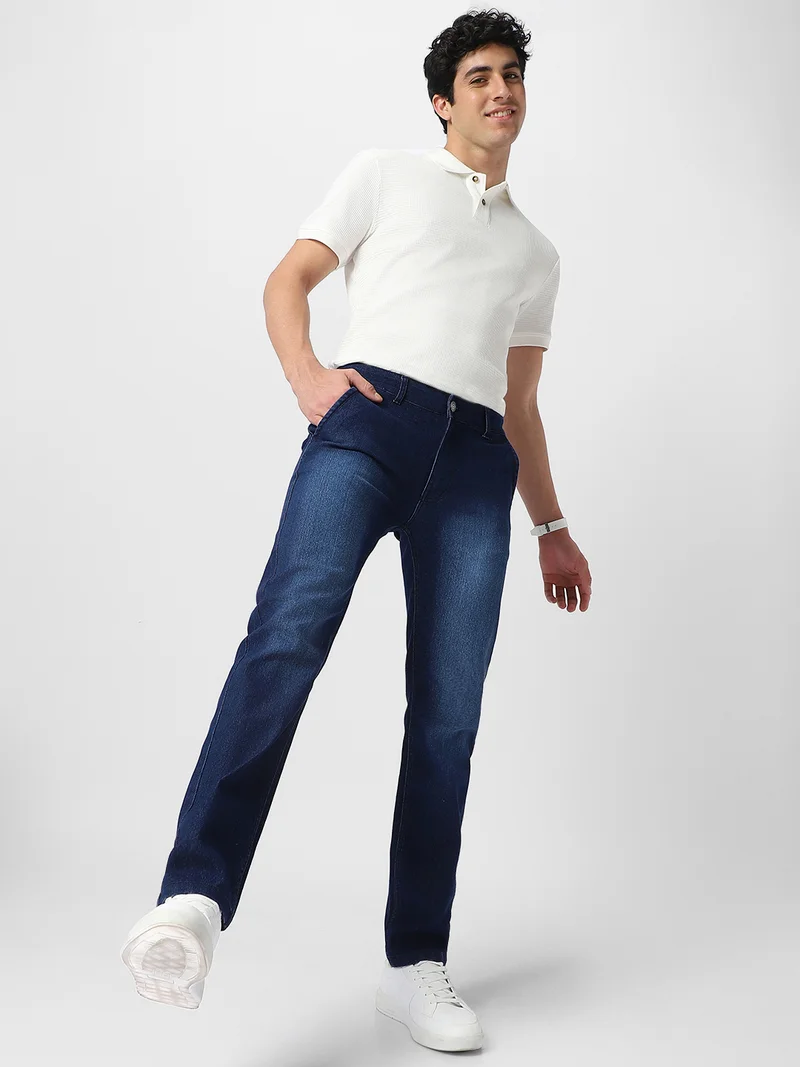 Urbano Fashion  Urbano Fashion Men's Dark Blue Regular Fit Washed Jeans Stretchable for Men | Best Price UAE