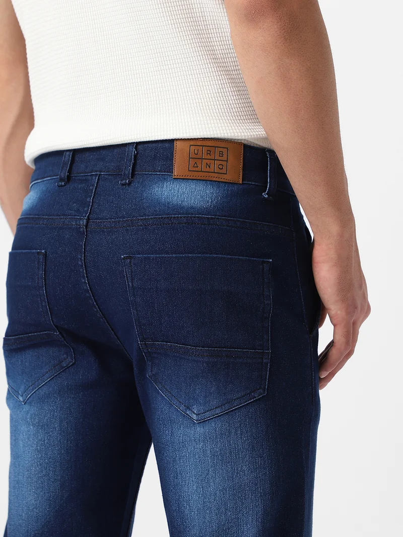 Urbano Fashion  Urbano Fashion Men's Dark Blue Regular Fit Washed Jeans Stretchable for Men | Best Price UAE