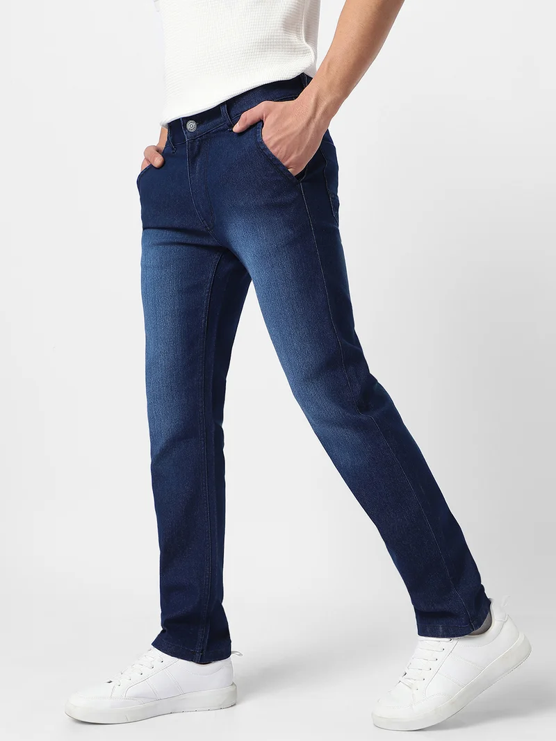 Urbano Fashion Men's Dark Blue Regular Fit Washed Jeans Stretchable