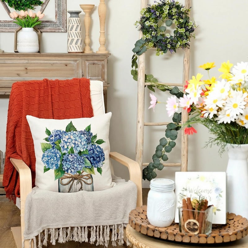 AACORS Spring Pillow Covers 18x18 Set of 2, Hydrangea Mason Jar Decor Farmhouse Seasonal Pillow Case for Sofa, Bedroom, Living Room AA798-18-2 - Image 5