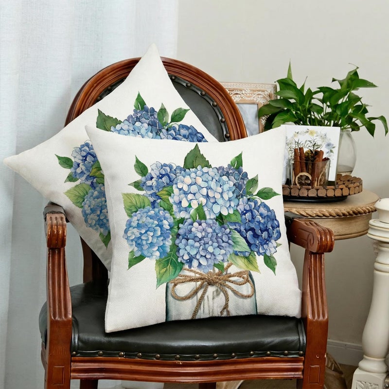 AACORS Spring Pillow Covers 18x18 Set of 2, Hydrangea Mason Jar Decor Farmhouse Seasonal Pillow Case for Sofa, Bedroom, Living Room AA798-18-2 - Image 4