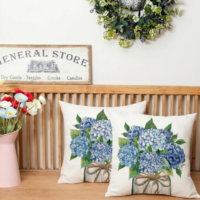 AACORS Spring Pillow Covers 18x18 Set of 2, Hydrangea Mason Jar Decor Farmhouse Seasonal Pillow Case for Sofa, Bedroom, Living Room AA798-18-2 - Image 2