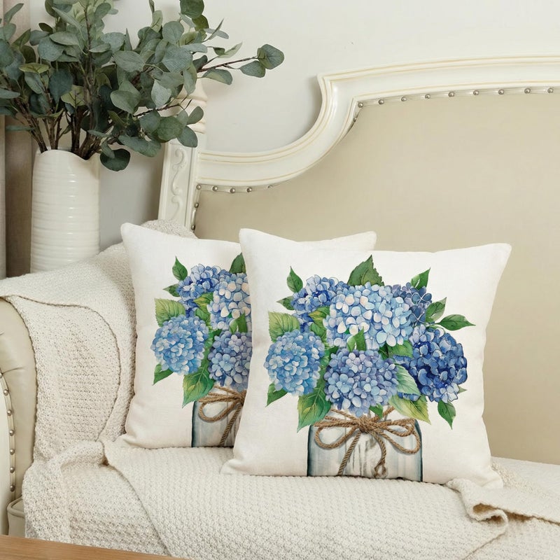 AACORS Spring Pillow Covers 18x18 Set of 2, Hydrangea Mason Jar Decor Farmhouse Seasonal Pillow Case for Sofa, Bedroom, Living Room AA798-18-2 - Image 3