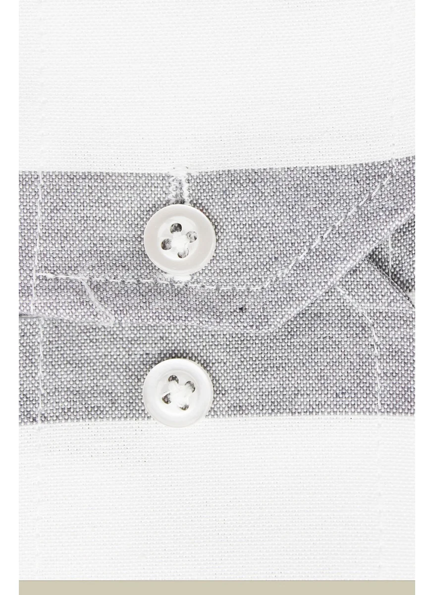 فاريتا Men's Gray Striped Long Sleeve Shirt with Pocket