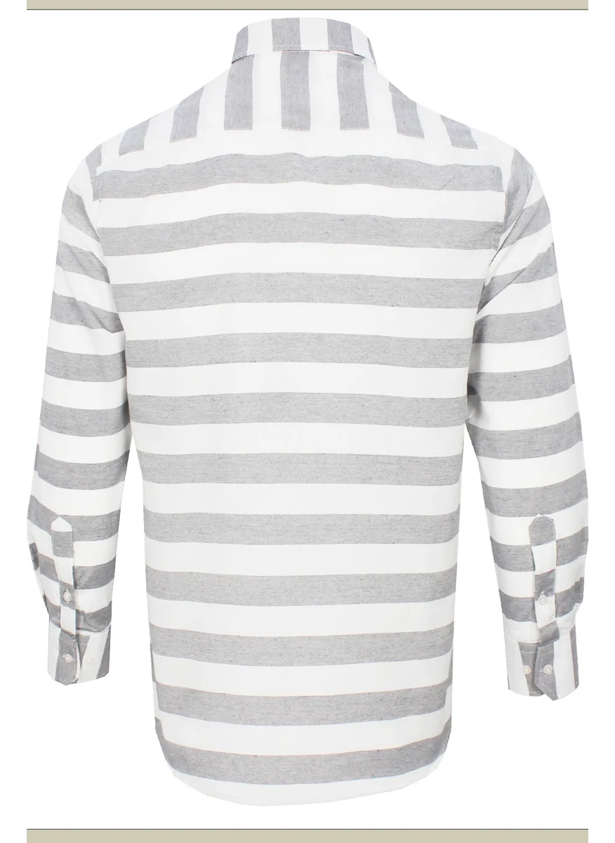 فاريتا Men's Gray Striped Long Sleeve Shirt with Pocket