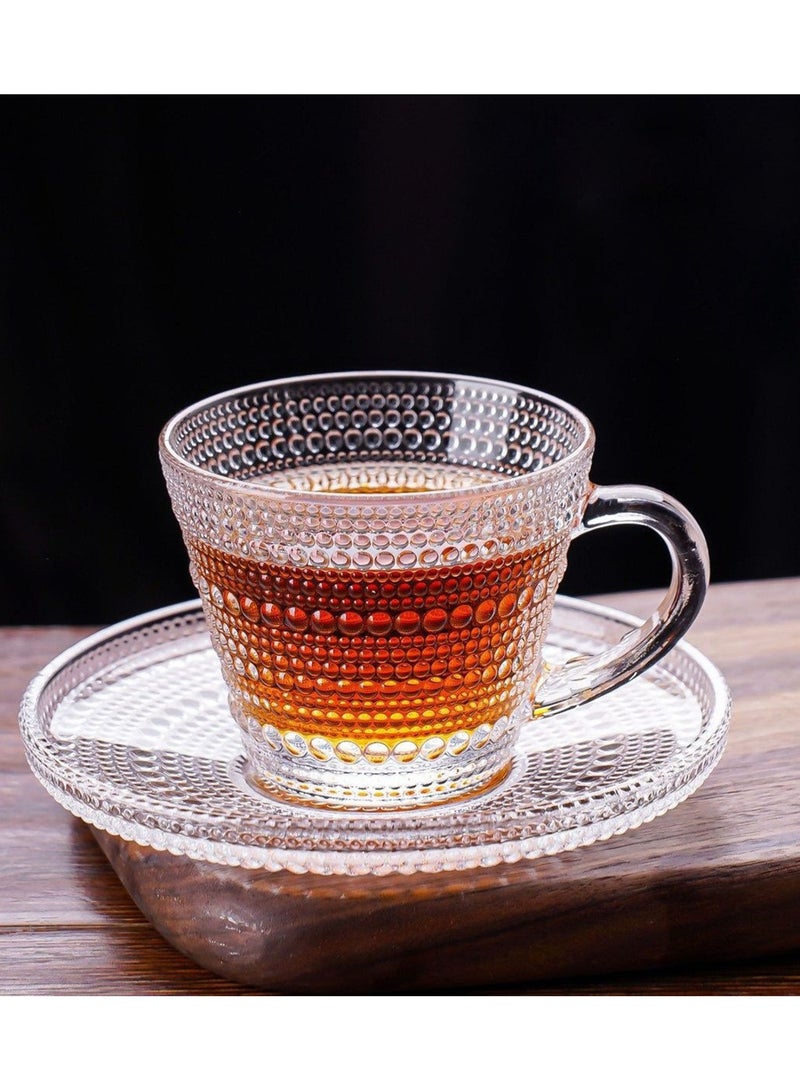 TDAO 12-Packs Baroque Glass Coffee Mug with Saucer, 6 Clear Glass Cups and 6 Clear Glass Saucers, 12 pcs in Total, Clear Espresso Cups with Handles, Glass Coffee Cups for Latte, Cappuccino, Mocha, Hot Chocolate, Tea, Juice, Hot or Iced Beverage 85ML - Image 5
