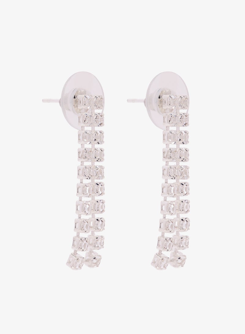 Ella Limited Edition Diamonte Embellished Rhinestone Detailed Necklace With Drop Down Earrings Silver Set - Image 4