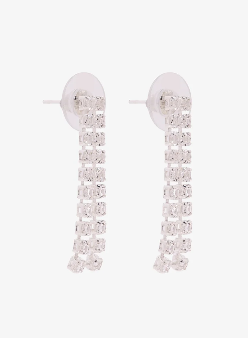 Ella Limited Edition Silver Diamonte Embellished Rhinestone Detailed Necklace With Drop Down Earrings Silver Set for Women | Best Price UAE