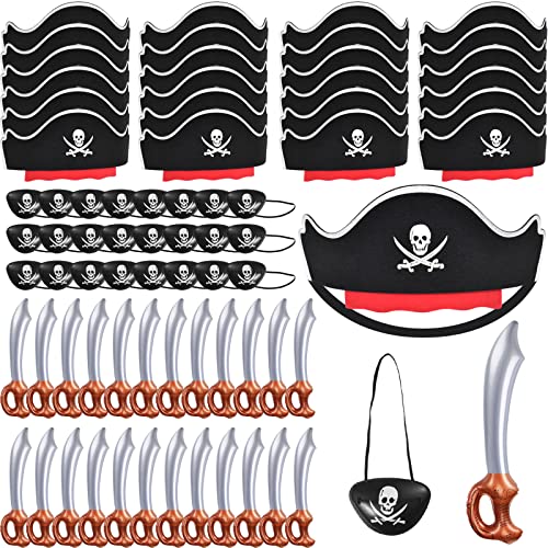 ZeeDix 72 Pcs Pirate Accessories for Kids Include 24 Pirates Hats 24 Eye Patches and 24 Swords Pirate Party Decorations for Christmas Halloween Masquerade Cosplay Birthday - Image 1