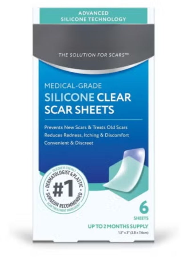 Clear Silicone Scar Sheets, White, 6 Count