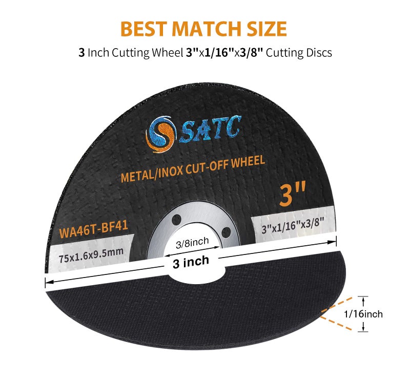S SATC عجلة طحن S SATC 25 قطعة عجلات قطع 3 بوصة عجلة قطع 3" x1/16 x3/8" تناسب أي طاحونة زاوية أداة هوائية - Image 2