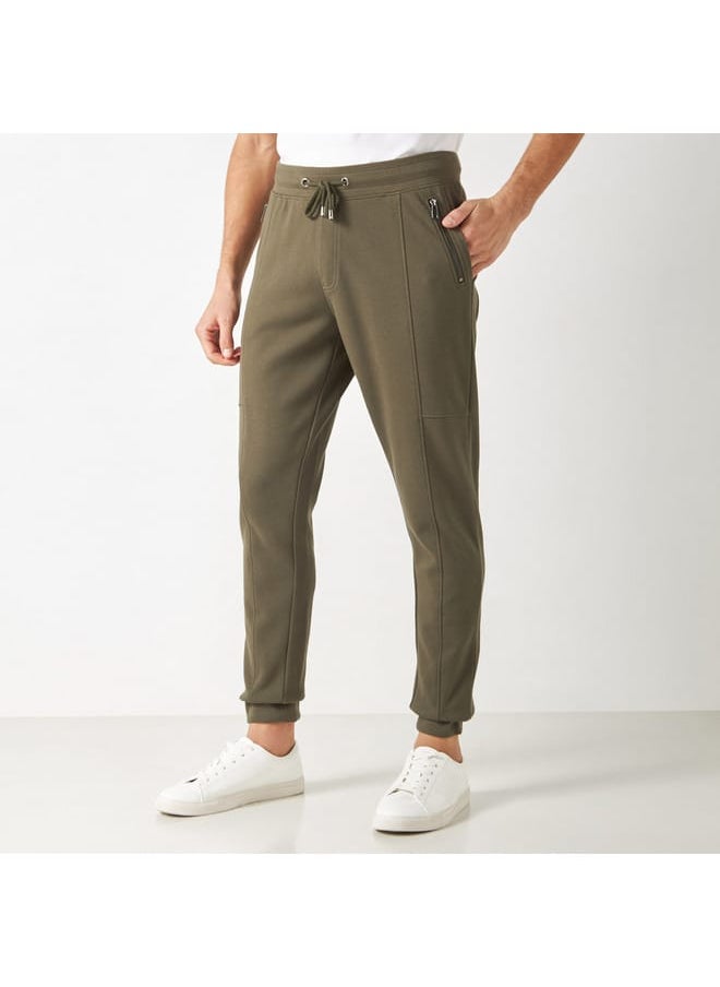 Iconic Iconic Solid Panelled Joggers with Elasticated Waistband and Pockets  - Image 1