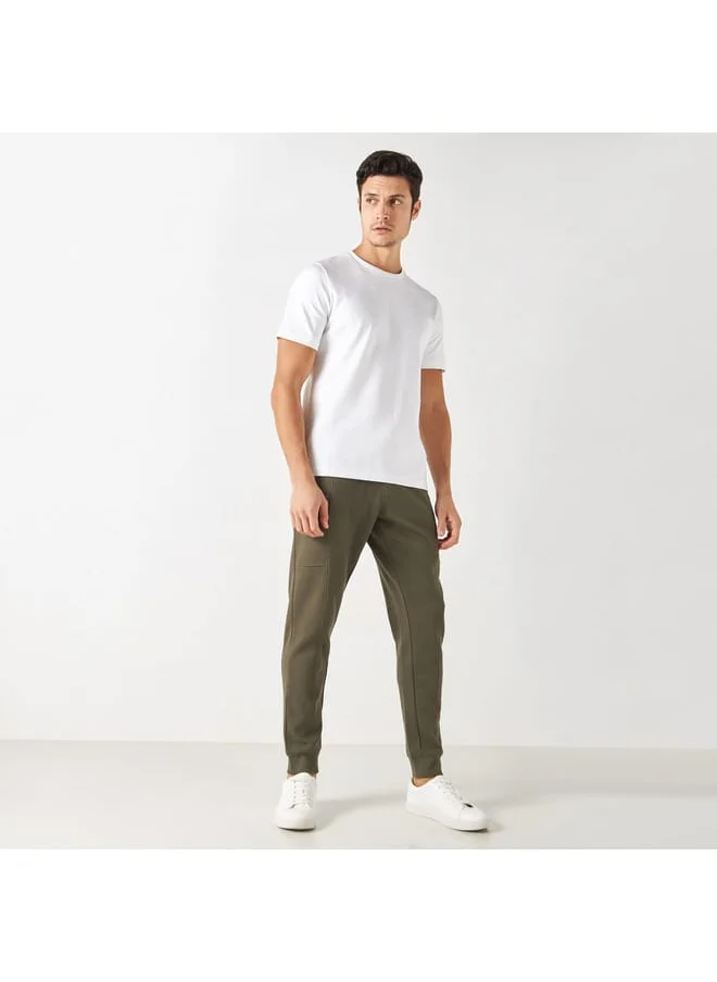 Iconic Iconic Solid Panelled Joggers with Elasticated Waistband and Pockets