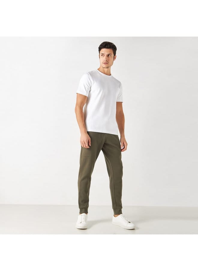 Iconic Iconic Solid Panelled Joggers with Elasticated Waistband and Pockets  - Image 2