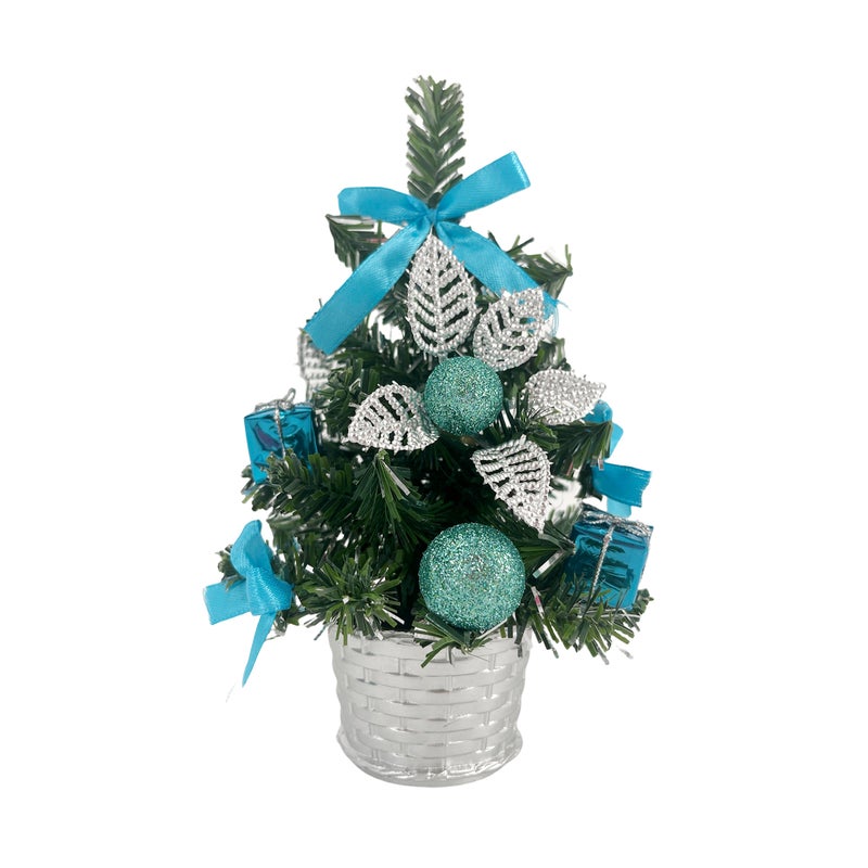 CHRISTMAS MAGIC Decorated Table Tree Turquoise 20cm - Image 1