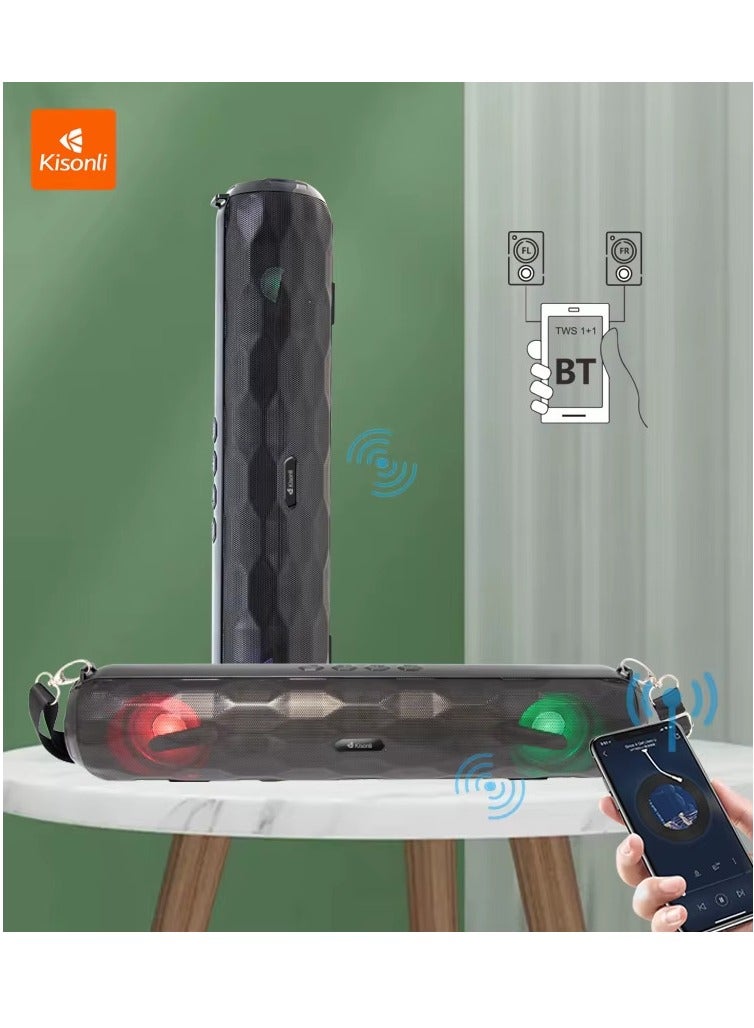 Kisonli LED-908 BLUETOOTH Music Speaker - Stereo HI Sound, LED Light, 1200mAh Battery, AUX & TF/U Disk Playback-BLACK - Image 5