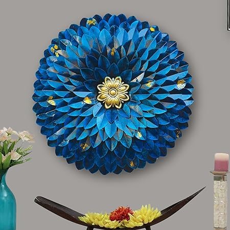 RSN Metal Wall Hanging Rajasthani Ethnic Blue Flower metal Wall Art Sculpture Decorative WallMount Hanging Sculpture for Home Office Hotel Wall Decoration 24 Inch Multicolor - Image 3