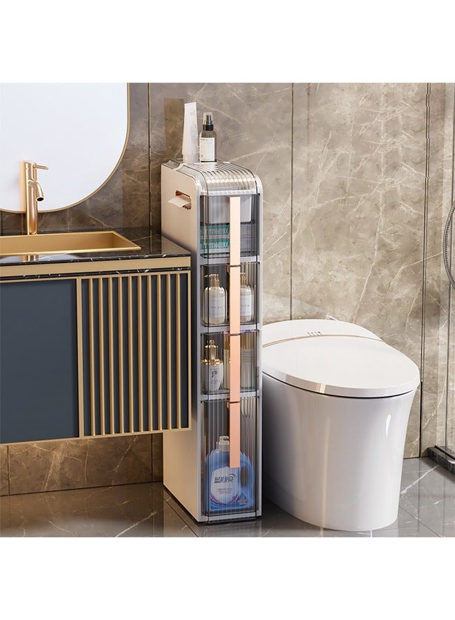 4 Tier Bathroom Storage Cabinet and Drawer with Toilet Paper Holder