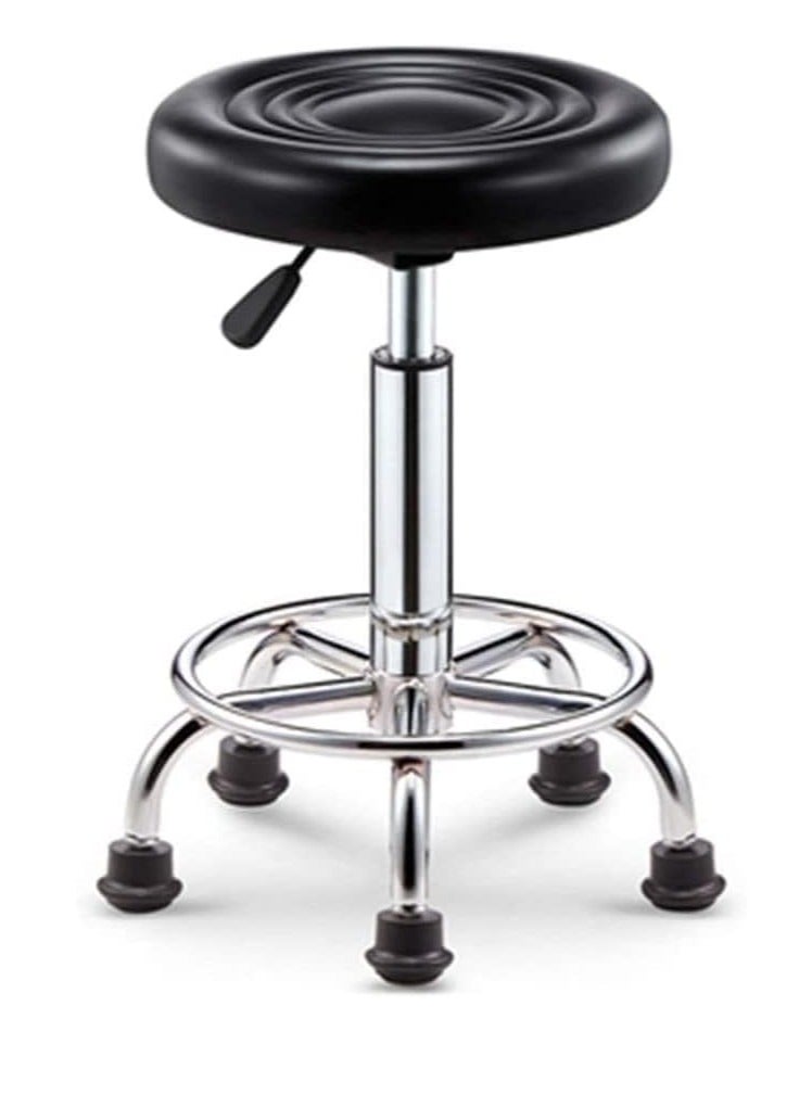 Generic Round Swivel Chair with Wheels, Easy Assembly PU Leather Chair for Barber Shop Restaurant Cashier Black 33x42-52cm - Image 1