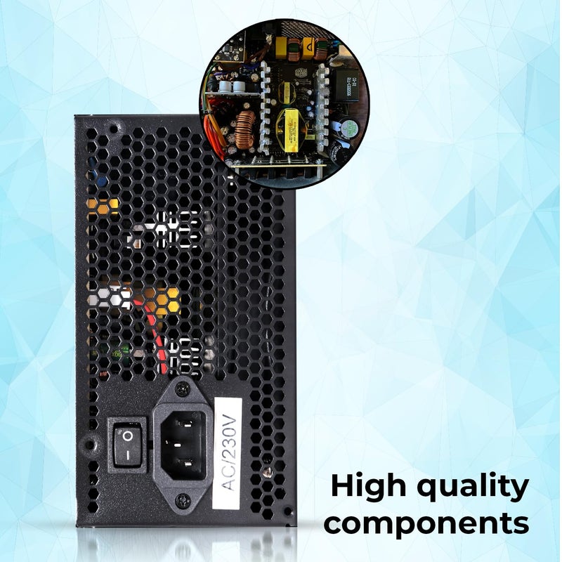 ZEBRONICS مزود الطاقة المتميز VS500Z بقوة 500 واط مع مروحة RGB صامتة 120 مم، كابلات مسطحة طويلة، PCIe x 1، SATA x 4، 12V 32A (كحد أقصى)، حماية من زيادة الجهد/زيادة التيار/الدوائر القصيرة (أسود) - Image 3