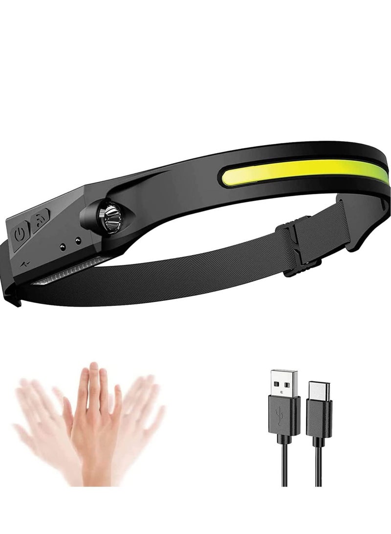 إلترازون LED Headlamp with All Perspectives Induction 230° Illumination, 350 Lumens, Weatherproof Type C Rechargeable Head Lamp for Running Camping Hiking Fishing, Sensor Outdoor Headlight - Image 1