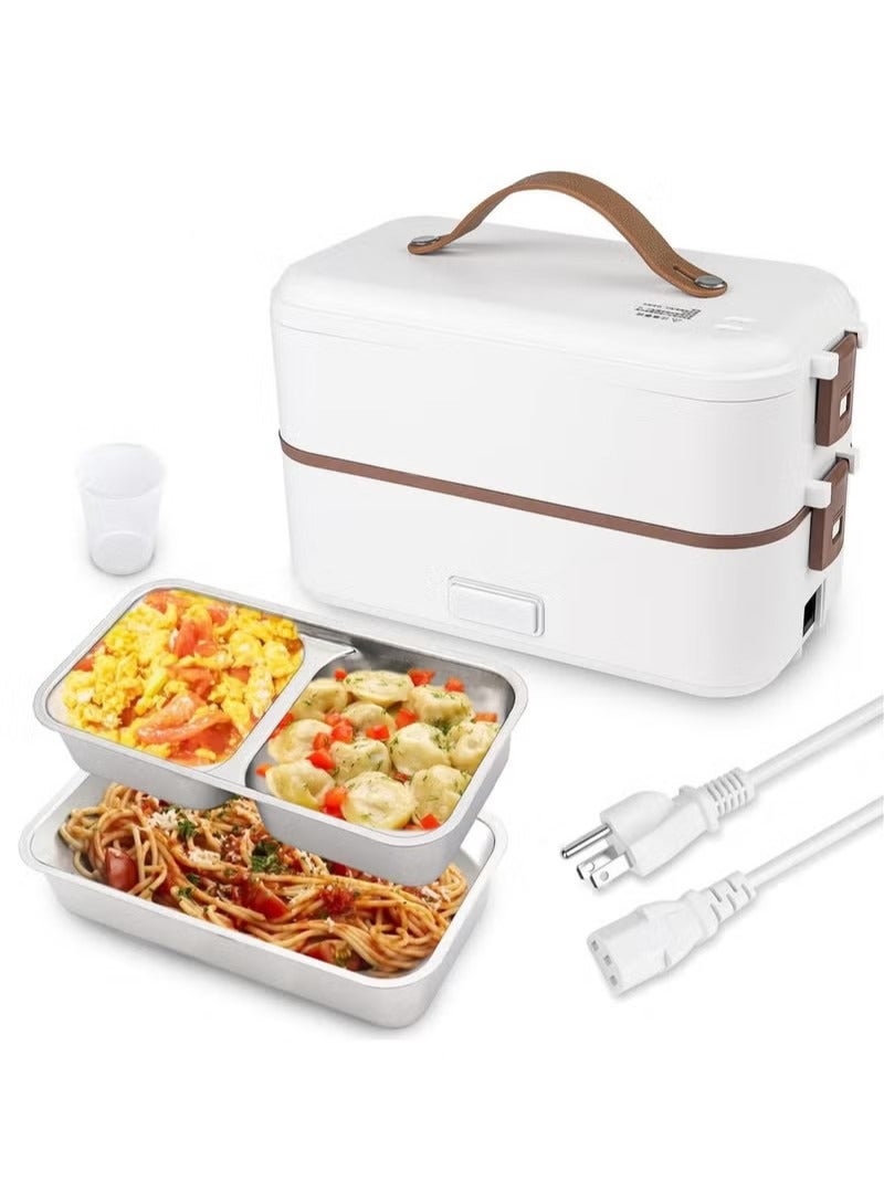 GUDOO 2-Layer Portable Electric Food Heater Lunch Box Mini Removable 304 Stainless Steel 220v Food Heater White 800ml - Image 1